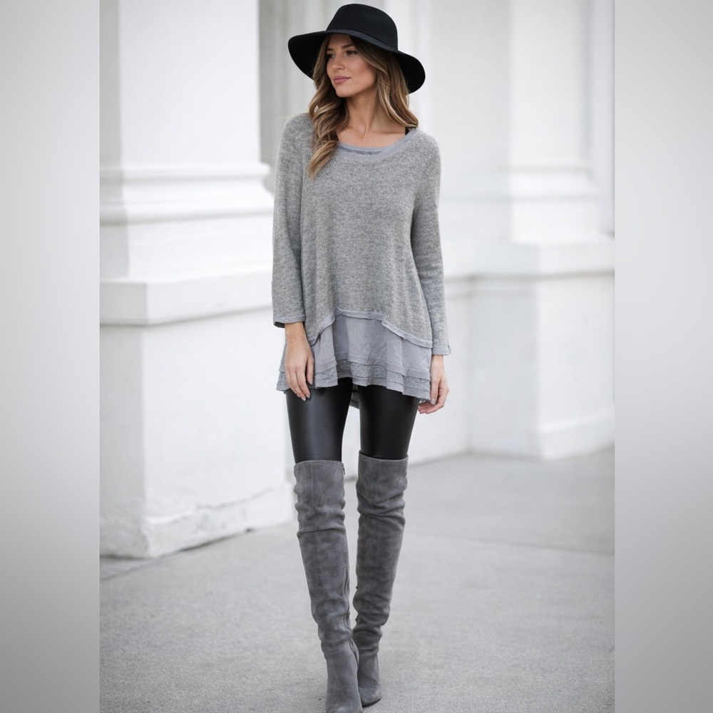Easel anthropology Heather Gray Layered Tunic Top sz L